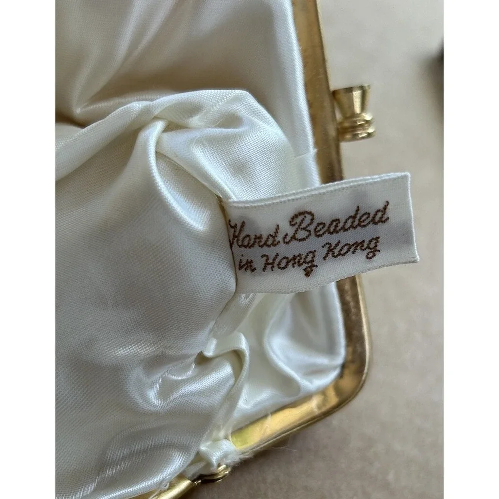 Vintage White Hand Made Beaded Sequin Evening Purse Clutch Hong‎ Kong Emson